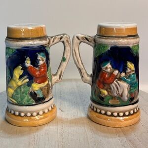 Vintage MCM Beer Stein Salt and Pepper Shakers Hand Painted Japan